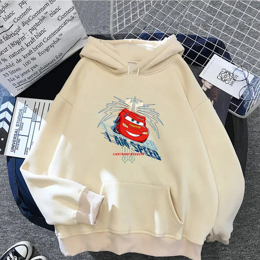 Cars Lightning McQueen Hoodies Women Vintage Jasmine Kawaii Pullover Clothes Cartoons Hooded Sweatshirt Harajuku Aesthetic Tops Couture Cozy