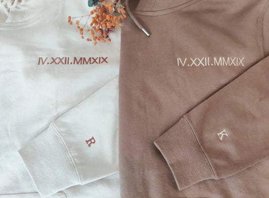 Custom Embroidered Anniversary Date Hoodie, Roman Numerals Couples Sweatshirt, Gifts for Her, Gifts for Him, Valentines Gift Couture Cozy