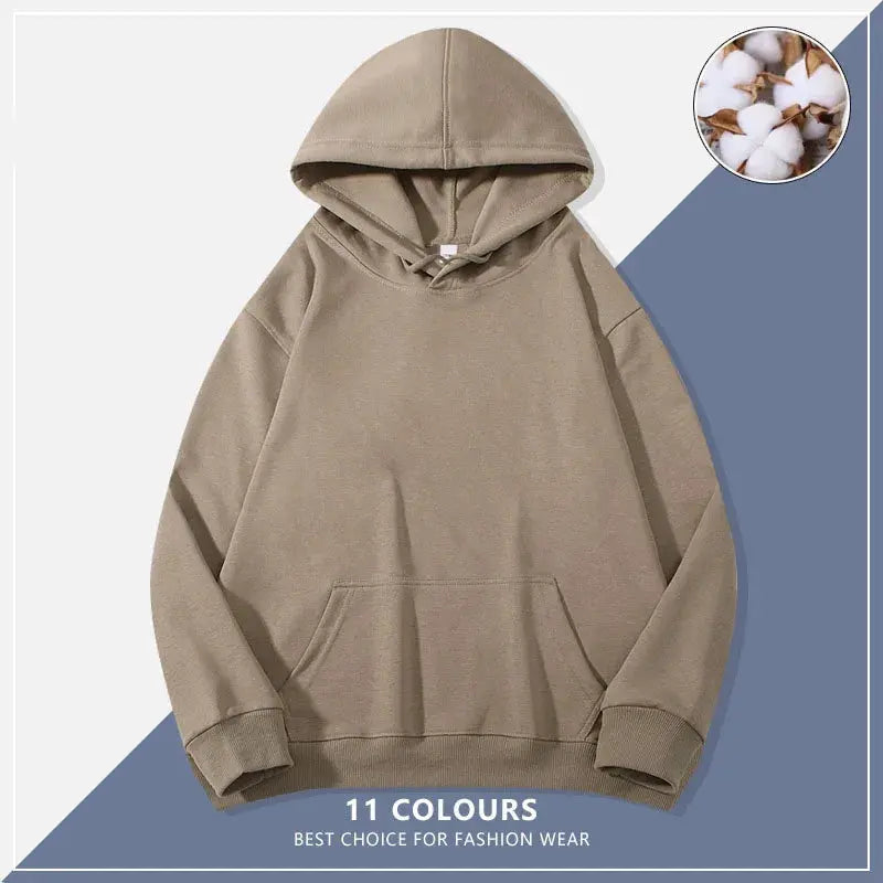 Custom Embroidery Logo Hooded Sweater Men's Loose Size Autumn Cotton Sweatshirt High Quality Tops Male Hip Hop Pullover Couture Cozy