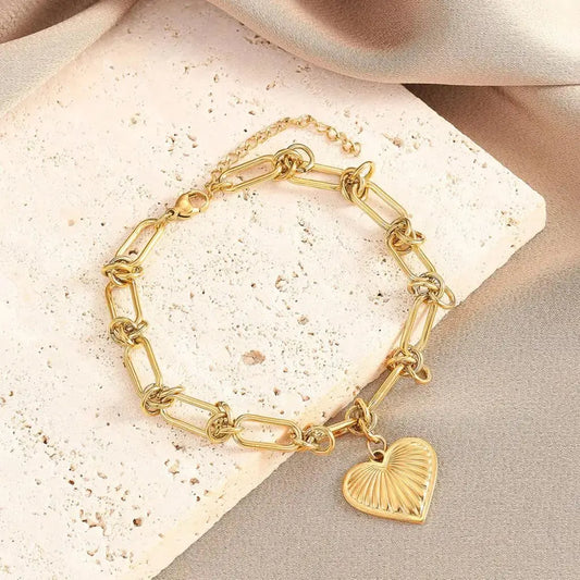 Cxwind Simple Laser Engraved Fashion Bracelet Chain Bracelet men Chunky Jewelery Heart Charm Bracelet Birthday Gift for Lovers