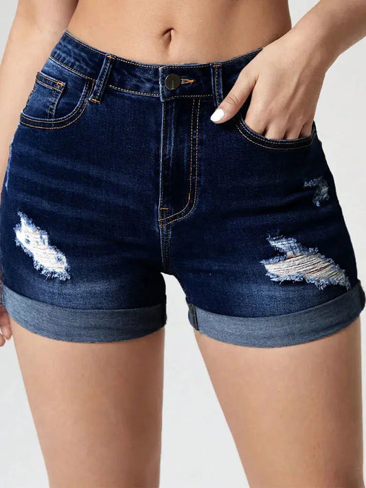 Denimcolab 2024 Women's Solid Denim Shorts Fashionable  Ripped Short Jeans Ladies Casual Skinny Stretch Jeans Couture Cozy