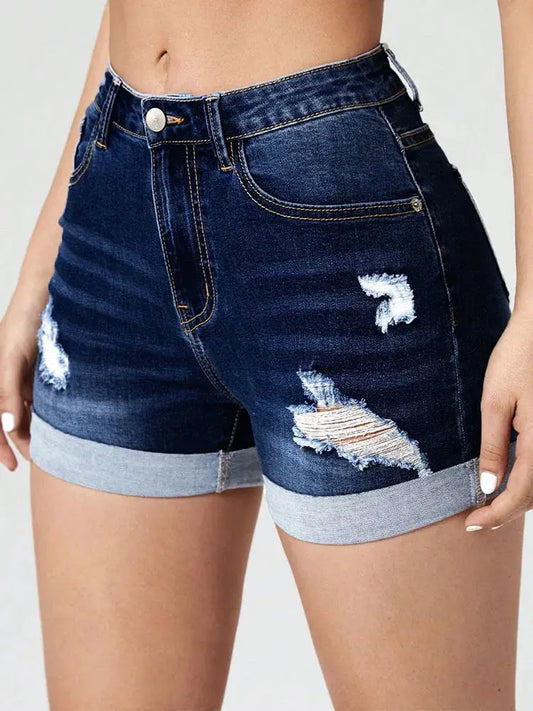 Denimcolab 2024 Women's Solid Denim Shorts Fashionable  Ripped Short Jeans Ladies Casual Skinny Stretch Jeans Couture Cozy