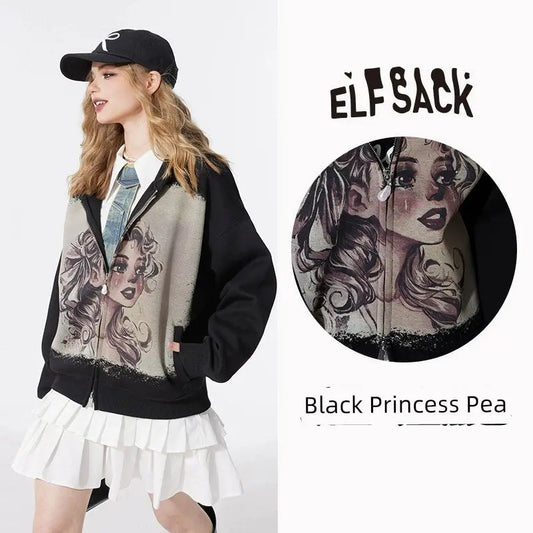 Elf Sack Print Loose Cropped Hoodie