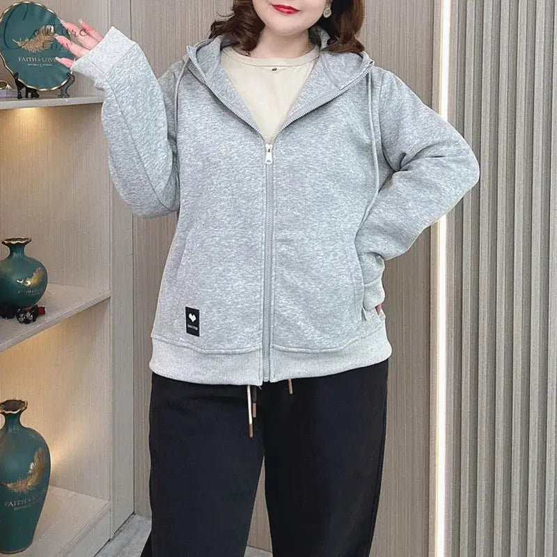 Fall Sports Casual Coat Women 2024 New Plus Size Loose Hooded Sweatshirt Love Label Casual Zip-Up Hoodie 8540 Couture Cozy