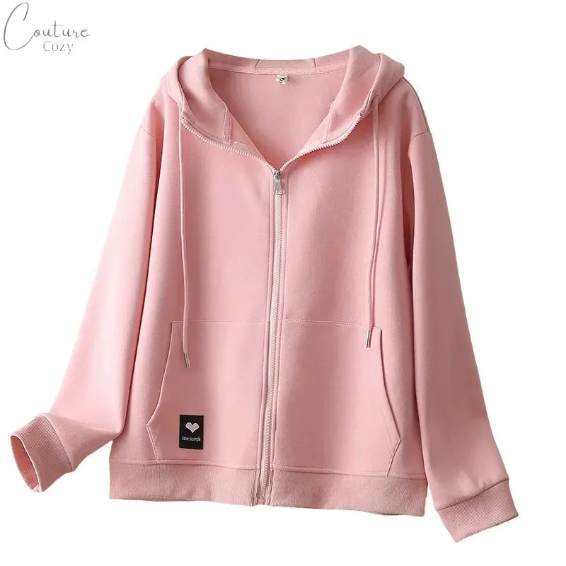 Fall Sports Casual Coat Women 2024 New Plus Size Loose Hooded Sweatshirt Love Label Casual Zip-Up Hoodie 8540 Couture Cozy