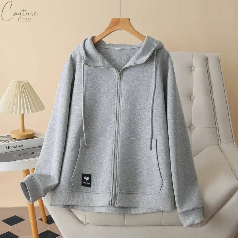 Fall Sports Casual Coat Women 2024 New Plus Size Loose Hooded Sweatshirt Love Label Casual Zip-Up Hoodie 8540 Couture Cozy