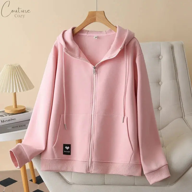 Fall Sports Casual Coat Women 2024 New Plus Size Loose Hooded Sweatshirt Love Label Casual Zip-Up Hoodie 8540 Couture Cozy