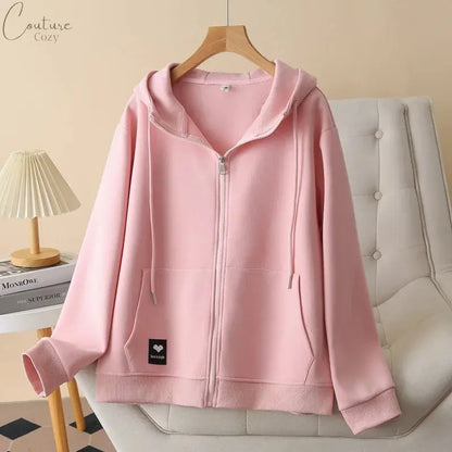 Fall Sports Casual Coat Women 2024 New Plus Size Loose Hooded Sweatshirt Love Label Casual Zip-Up Hoodie 8540 Couture Cozy