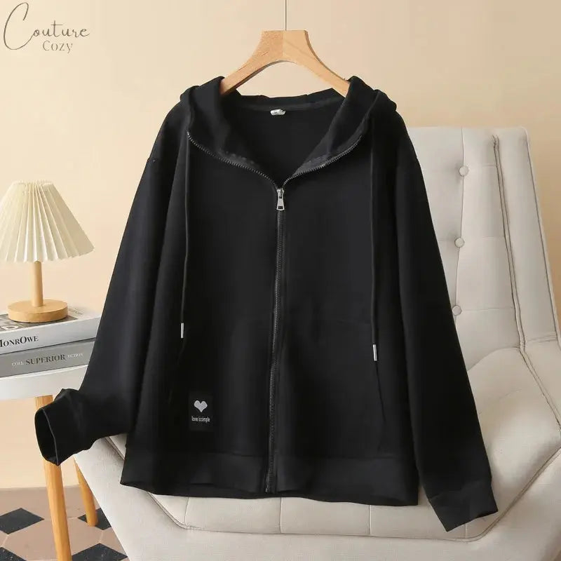 Fall Sports Casual Coat Women 2024 New Plus Size Loose Hooded Sweatshirt Love Label Casual Zip-Up Hoodie 8540 Couture Cozy