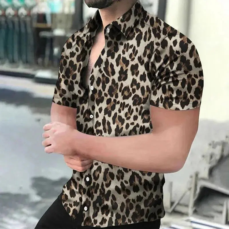 Fashion Leopard 3D Printed Shirt Summer New Men's Hawaiian Casual Short Sleeves Shirts Streetwear Outdoor Blouse Man's Clothing Couture Cozy