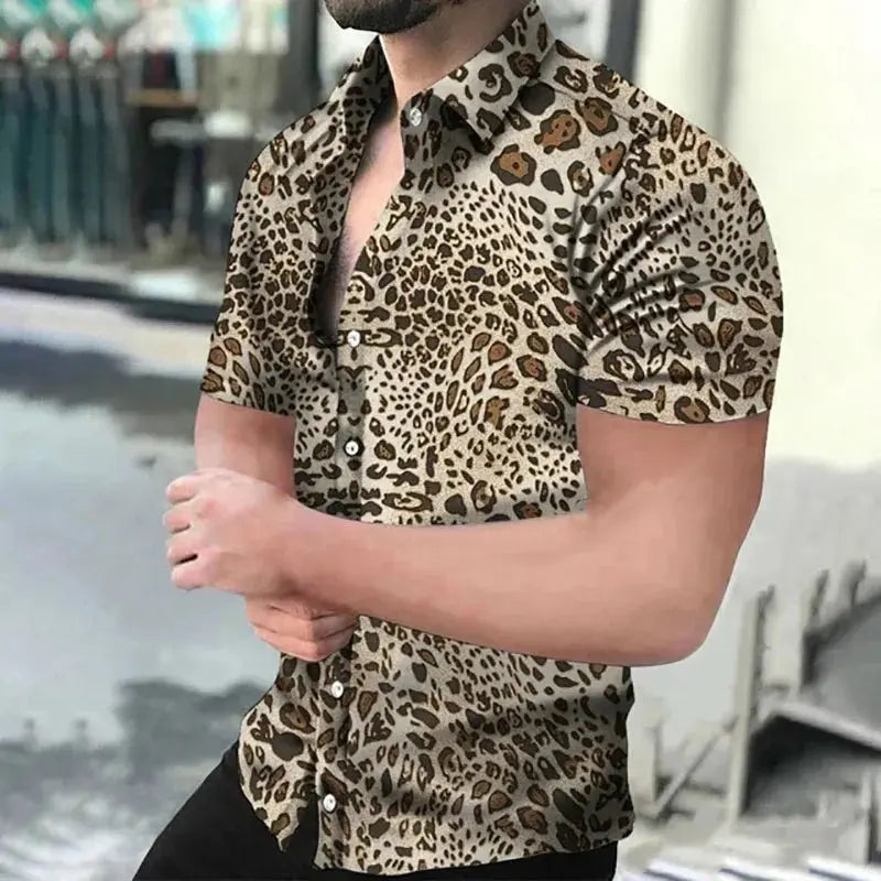 Fashion Leopard 3D Printed Shirt Summer New Men's Hawaiian Casual Short Sleeves Shirts Streetwear Outdoor Blouse Man's Clothing Couture Cozy