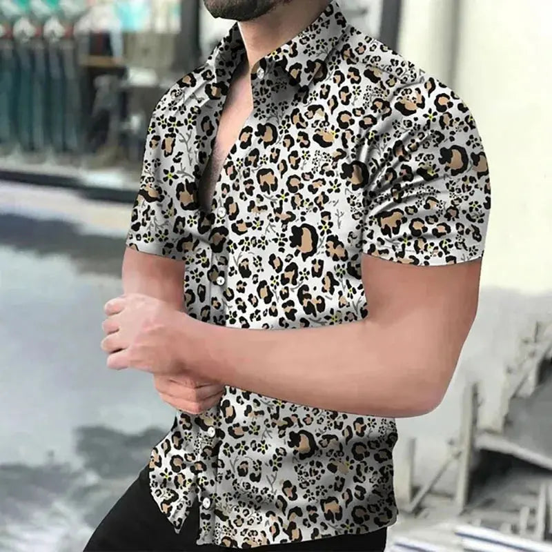 Fashion Leopard 3D Printed Shirt Summer New Men's Hawaiian Casual Short Sleeves Shirts Streetwear Outdoor Blouse Man's Clothing Couture Cozy