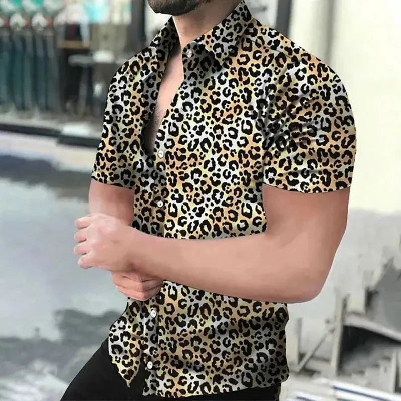 Fashion Leopard 3D Printed Shirt Summer New Men's Hawaiian Casual Short Sleeves Shirts Streetwear Outdoor Blouse Man's Clothing Couture Cozy