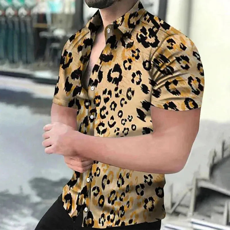 Fashion Leopard 3D Printed Shirt Summer New Men's Hawaiian Casual Short Sleeves Shirts Streetwear Outdoor Blouse Man's Clothing Couture Cozy