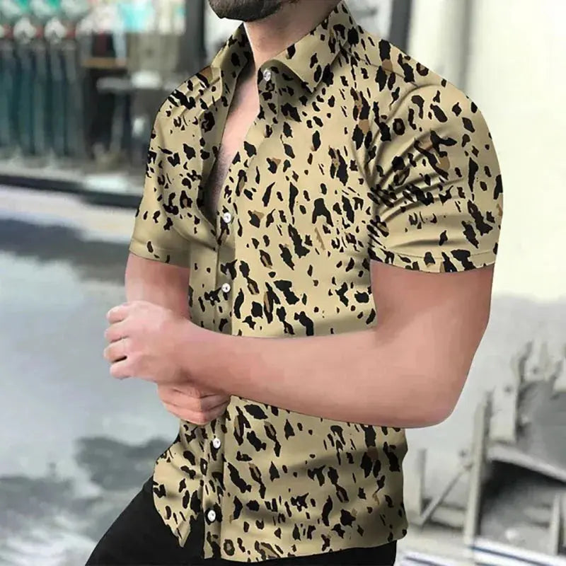 Fashion Leopard 3D Printed Shirt Summer New Men's Hawaiian Casual Short Sleeves Shirts Streetwear Outdoor Blouse Man's Clothing Couture Cozy