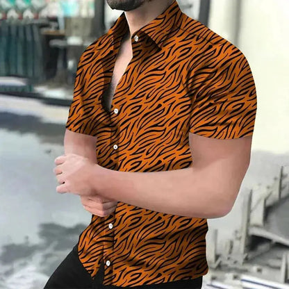 Fashion Leopard 3D Printed Shirt Summer New Men's Hawaiian Casual Short Sleeves Shirts Streetwear Outdoor Blouse Man's Clothing Couture Cozy