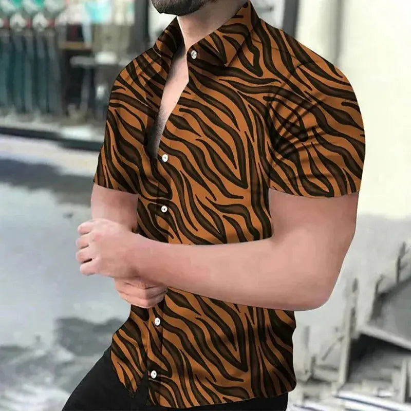 Fashion Leopard 3D Printed Shirt Summer New Men's Hawaiian Casual Short Sleeves Shirts Streetwear Outdoor Blouse Man's Clothing Couture Cozy