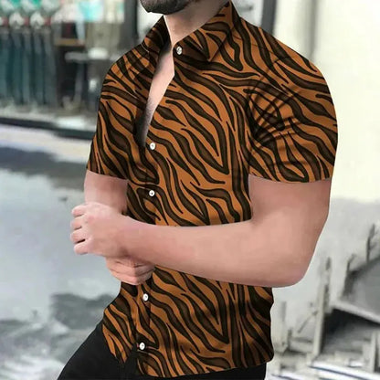 Fashion Leopard 3D Printed Shirt Summer New Men's Hawaiian Casual Short Sleeves Shirts Streetwear Outdoor Blouse Man's Clothing Couture Cozy