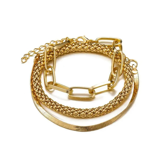 Gold Snake Chain, Multi-layer Bracelet, Creative Retro 3pcs Metal Chain Bracelet Set Snake Jewelery