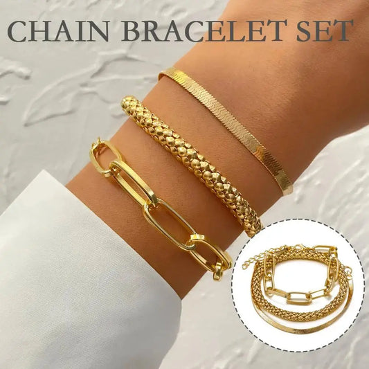 Gold Snake Chain, Multi-layer Bracelet, Creative Retro 3pcs Metal Chain Bracelet Set Snake Jewelery