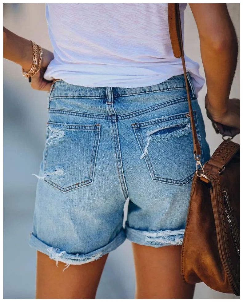 Women Denim Shorts Summer Fashion Ladies Girls Jeans Shorts Ripped Hole Straight Shorts