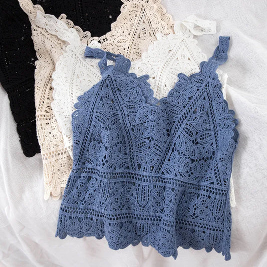 Summer Sweet Short Style Lace Vest crop top Women Hollow Out Fashion Camis Vacation Beach Knitted LooseTop Womens Sexy Tank Tops