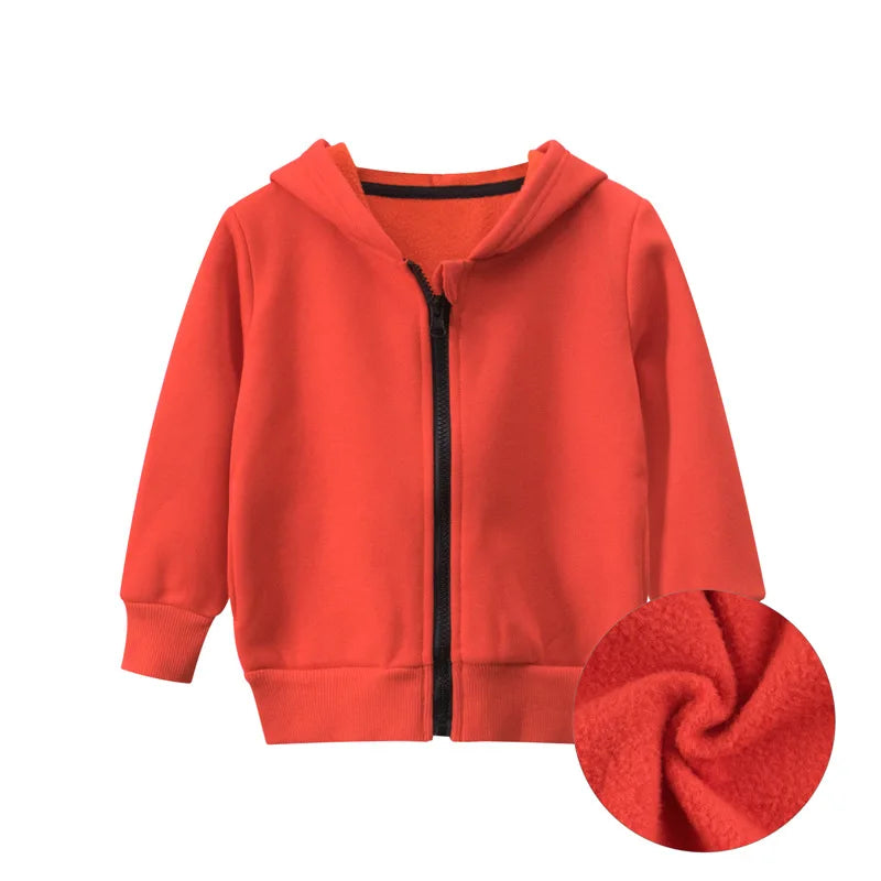2023 Spring Winter Solid Hoodie Clothes for Boys Girls Cotton Zipper Villus Casual Simplified Coat Sweatshirt Clothing