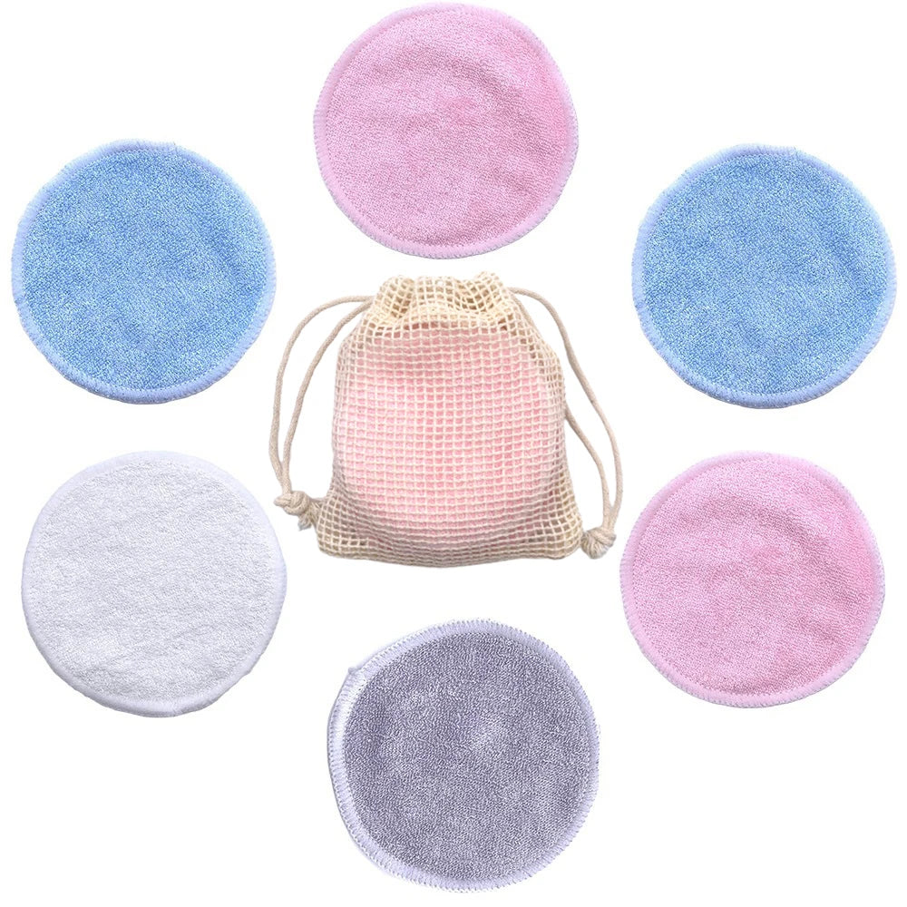 Eco Reusable Bamboo Makeup Remover Pads 10pcs/Bag Washable Rounds Cleansing Facial Cotton Make Up Removal Pads Tool