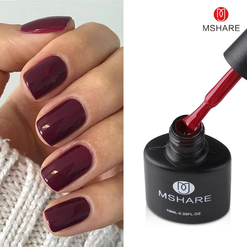 MSHARE Burgundy Wine Red Nails Gel Varnish Lacquer Nail Polish Soak Off 12g Cured With Nail Dryer