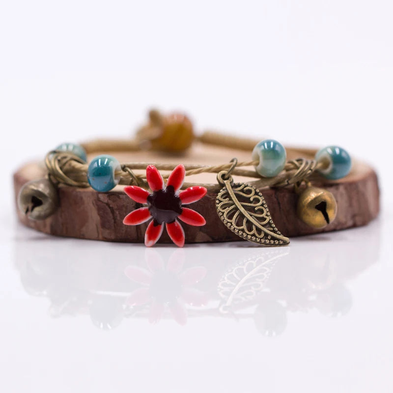 Women's Flower leaf Ceramic hand made DIY Bracelets Artware Retro bracelet for woman girl gift Jewelery wholesale #1241