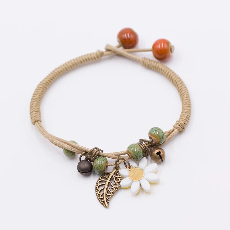 Women's Flower leaf Ceramic hand made DIY Bracelets Artware Retro bracelet for woman girl gift Jewelery wholesale #1241