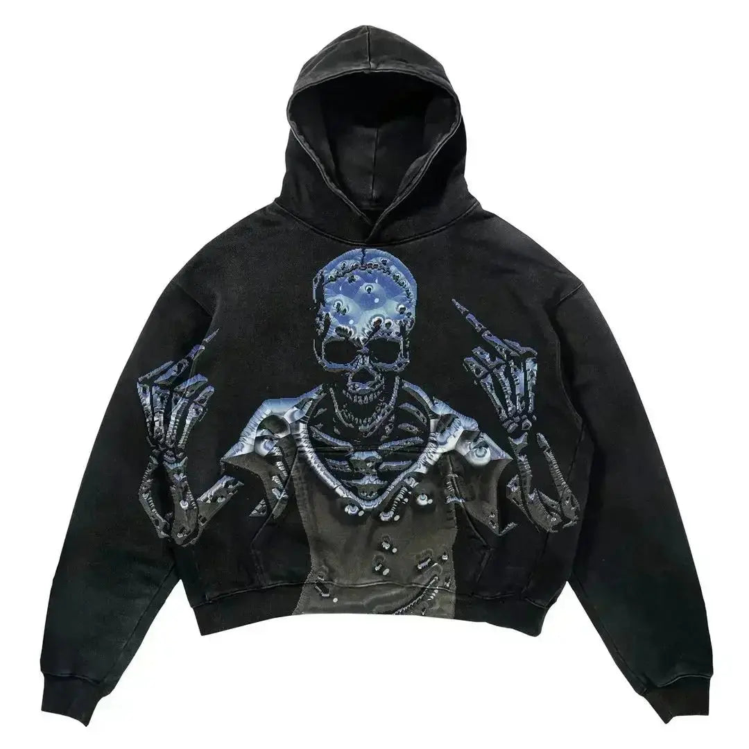 Harajuku new grunge oversized sweatshirt hoodie skull printing hoodies women goth y2k tops 2023new streetwear gothic clothes Couture Cozy