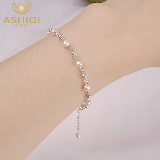 ASHIQI Natural Freshwater pearl bracelet 925 sterling silver bead jewelery for women