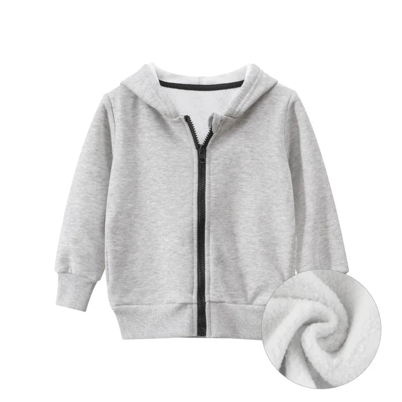2023 Spring Winter Solid Hoodie Clothes for Boys Girls Cotton Zipper Villus Casual Simplified Coat Sweatshirt Clothing