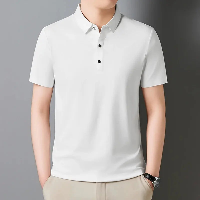 High quality men's short sleeved POLO shirt, summer solid color silk breathable and comfortable, youth casual business T-shirt