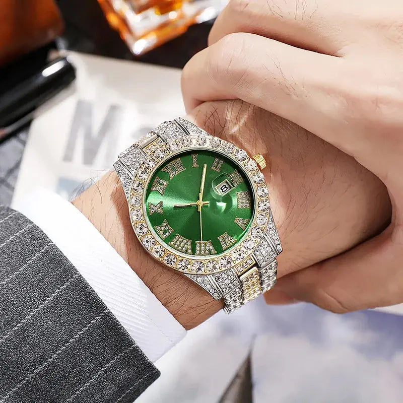 Hip Hop Iced Out Watch Men Luxury Brand Diamond Men's Watches Calendar Quartz Wristwatches Male Clock Gift For Men Drop Shipping