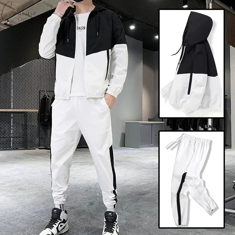 Hip Hop Military Men Tracksuit Hooded Jacket+Harem Pant Patchwork 2PC Set For Men Fashion 2023 New Mens Sportswear Suits Couture Cozy