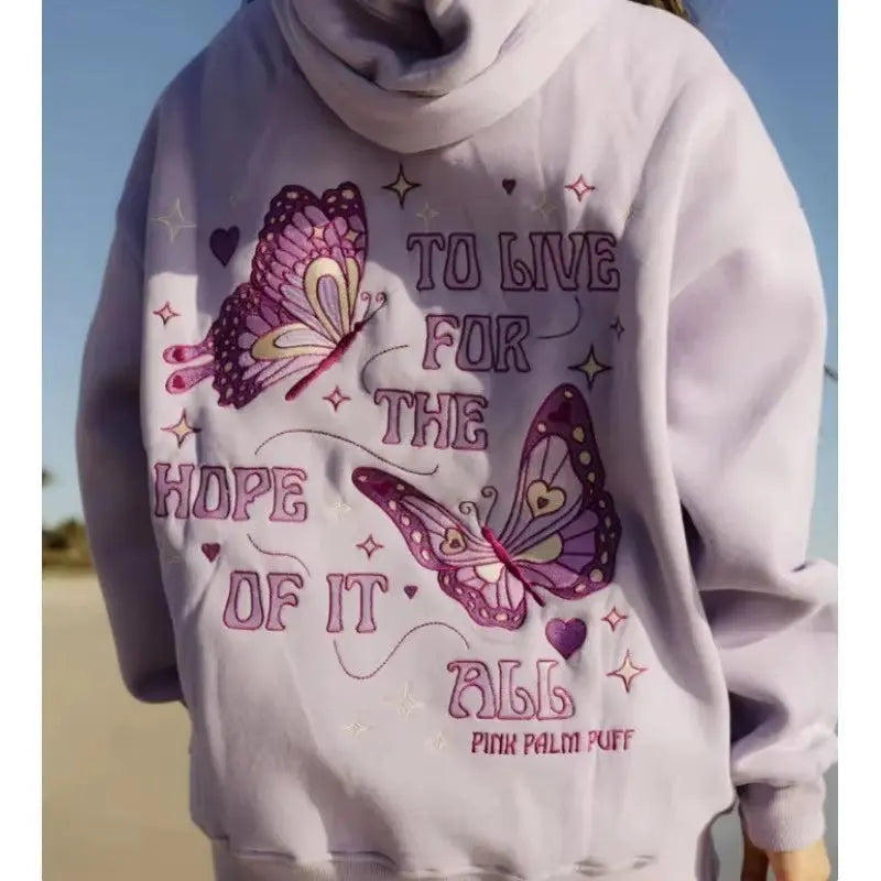 Hip Hop Street PINK PALM PUFF Printed Female Hoodies Fashion Hoodie Oversize Loose New Sweatshirts Autumn Warm Fleece Clothing Couture Cozy