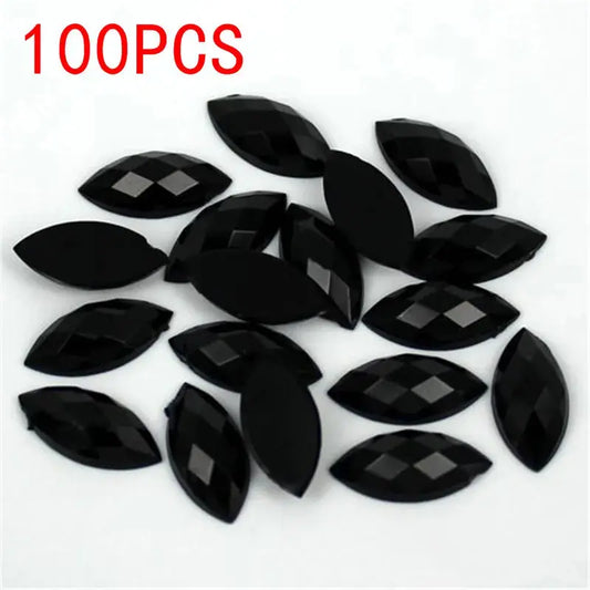 Hot Sale 100Pieces Flat Back Marquise Earth Facets black Acrylic Horse eye Shape Rhinestone Nail art diamond Nail decoration - Couture Cozy