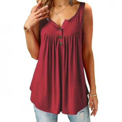 Hot Women Tank Top Loose Solid U Neck Female Camisole Sleeveless Pleated Tank Top Ladies Button 2020 summer women Loose Vest Couture Cozy