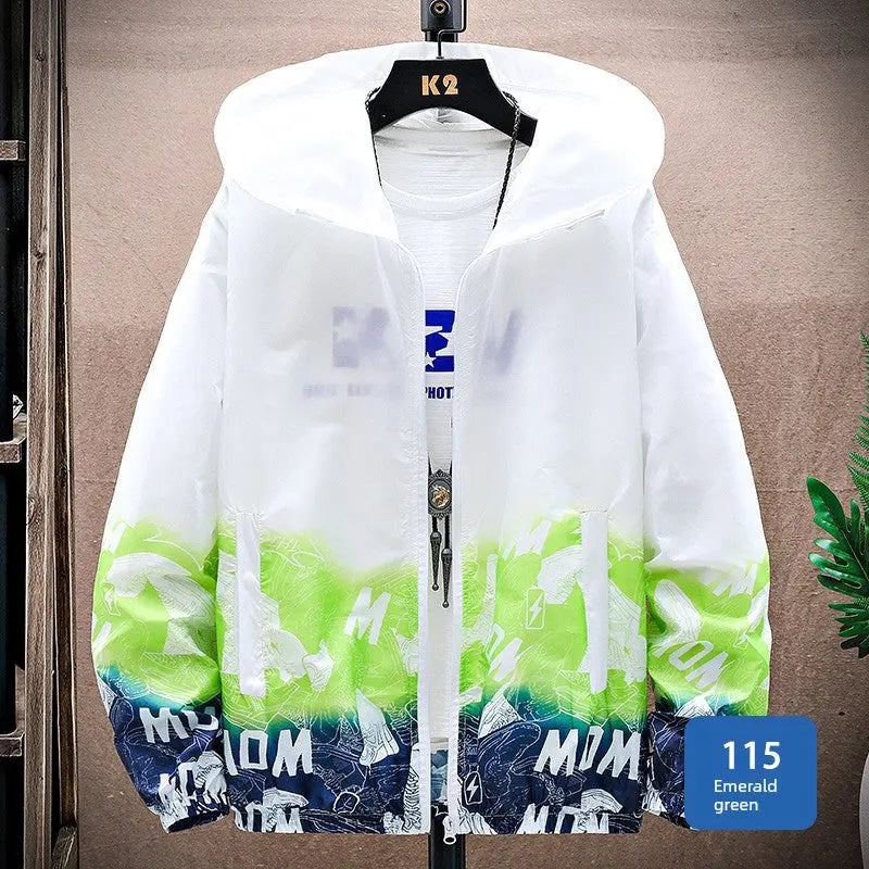 Ice Silk Cool Feeling Sun Protection Clothing Men's Summer Lightweight Breathable Hoodie Snow Mountain Print Outdoor Fishing Sun-Protective Clothing