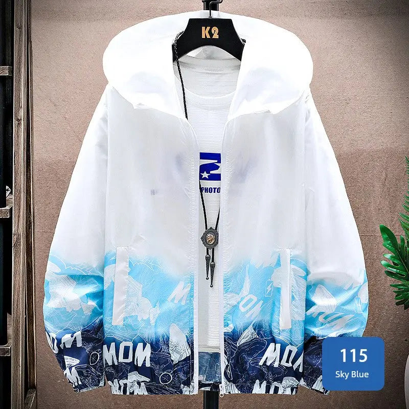 Ice Silk Cool Feeling Sun Protection Clothing Men's Summer Lightweight Breathable Hoodie Snow Mountain Print Outdoor Fishing Sun-Protective Clothing