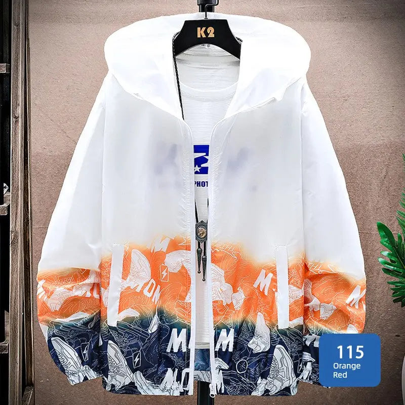 Ice Silk Cool Feeling Sun Protection Clothing Men's Summer Lightweight Breathable Hoodie Snow Mountain Print Outdoor Fishing Sun-Protective Clothing