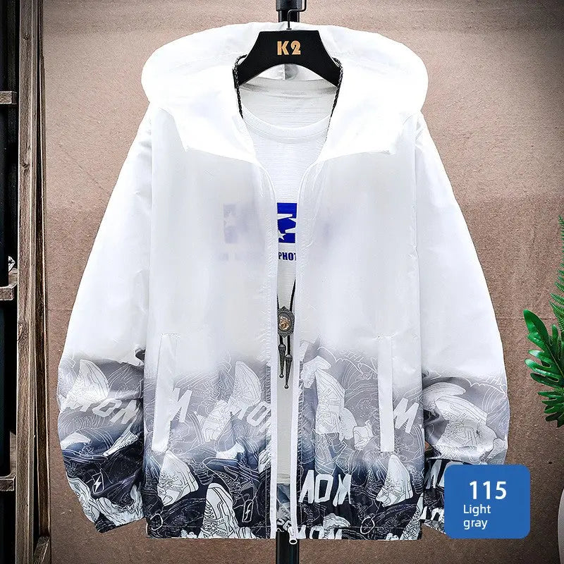 Ice Silk Cool Feeling Sun Protection Clothing Men's Summer Lightweight Breathable Hoodie Snow Mountain Print Outdoor Fishing Sun-Protective Clothing