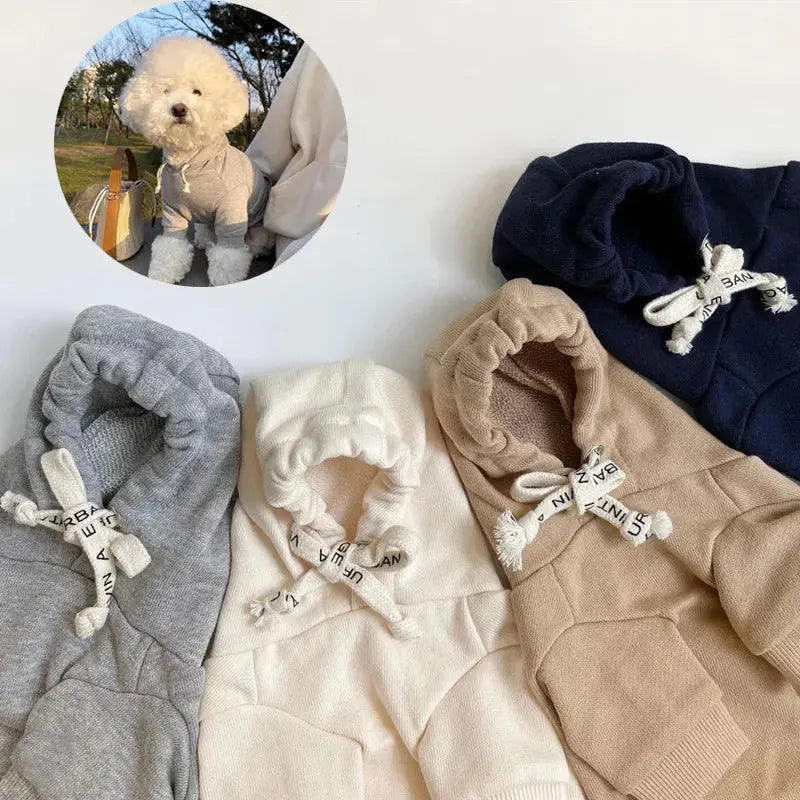 Ins Winter Fashion Hooded Dog Hoodie Warm Dog Dog Cat Foot Coat Solid Cotton Top Fashion Luxury Design Dog Clothes for Large Dog Couture Cozy