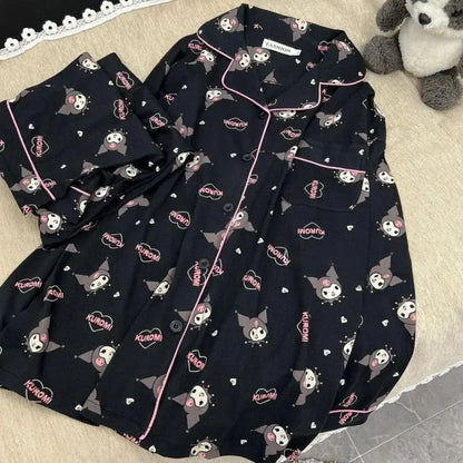 Kawaii Sanrios Kuromi Pajama Sets Spring and Autumn Cartoon Cotton Pajamas for Women Cute Casual Home Wear Set Couture Cozy