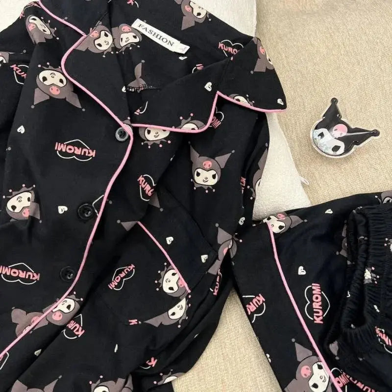 Kawaii Sanrios Kuromi Pajama Sets Spring and Autumn Cartoon Cotton Pajamas for Women Cute Casual Home Wear Set Couture Cozy