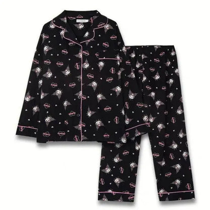 Kawaii Sanrios Kuromi Pajama Sets Spring and Autumn Cartoon Cotton Pajamas for Women Cute Casual Home Wear Set Couture Cozy