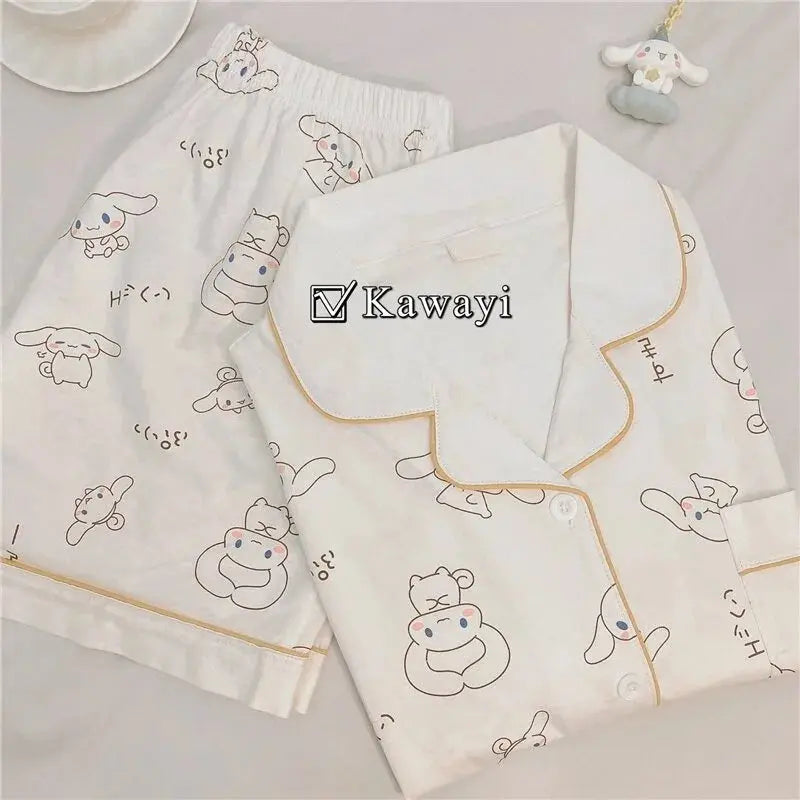 Kawaii Sanrios Kuromi Pajama Sets Spring and Autumn Cartoon Cotton Pajamas for Women Cute Casual Home Wear Set Couture Cozy