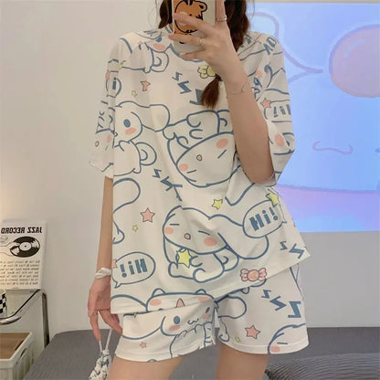 Kawaii Sanrios Kuromi Pajama Sets Spring and Autumn Cartoon Cotton Pajamas for Women Cute Casual Home Wear Set Couture Cozy